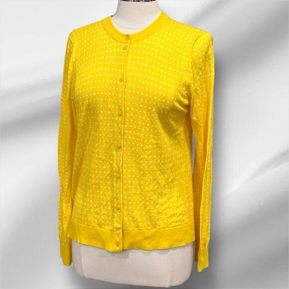 J.Crew Women’s Polka Dot Caryn Cardigan Sweater in Size Large in Yellow/White - Picture 2 of 9